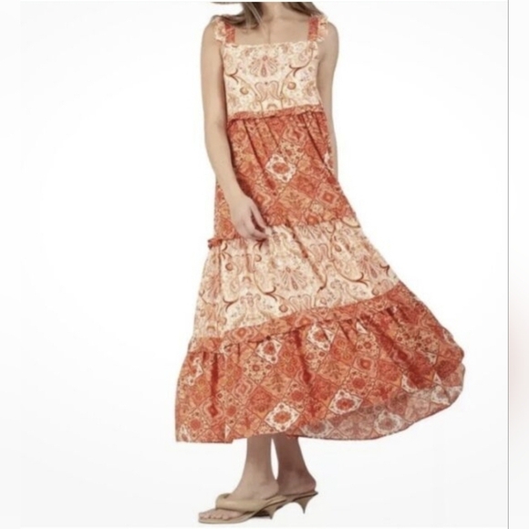Lucca desert rose Tiered Mix Media maxi dress NWT Bohemian Boho Cottagecore - Picture 1 of 8